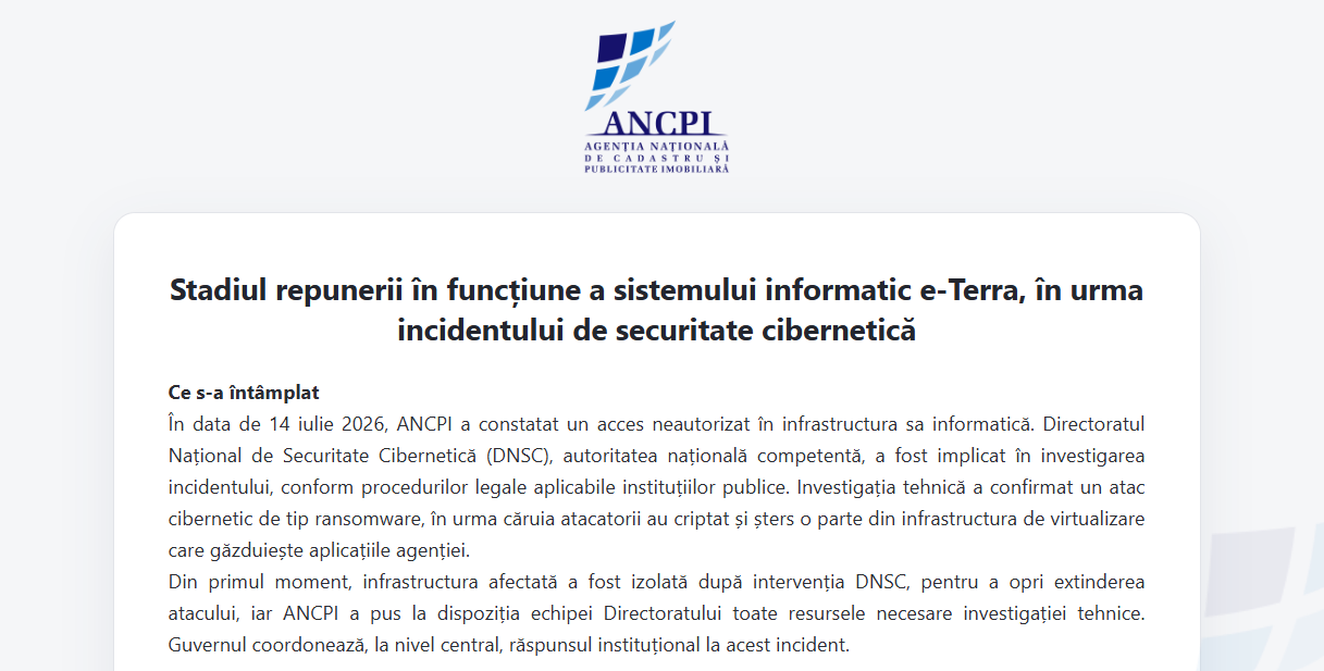 Progres în cazul blocajului de la Cadastru: Aplicația e-Terra trece prin ultimele teste de securitate înainte de relansare
